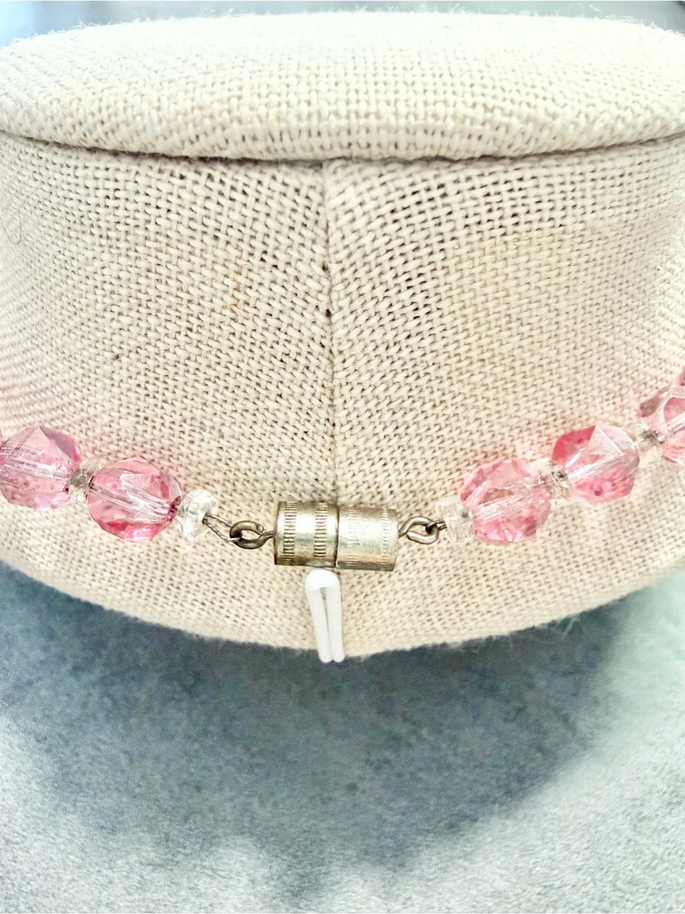 Vintage Pink Crystal Necklace And Clip On Earrings Set Aurora Borealis Faceted